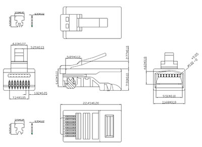 Cabeus 8P8C-C6-FC Коннектор RJ-45 быстрой установки под витую пару, категория 6 , универсальный.<br>Чертеж разъема.